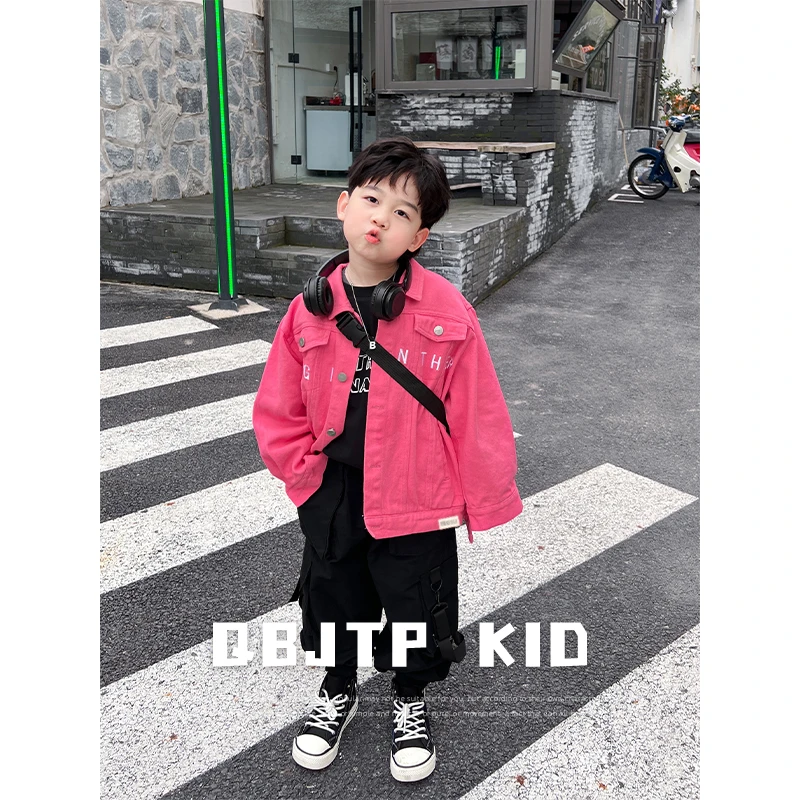 Q宝家童品2月新款男童牛仔外套2023春装儿童中小童时尚夹克上衣潮