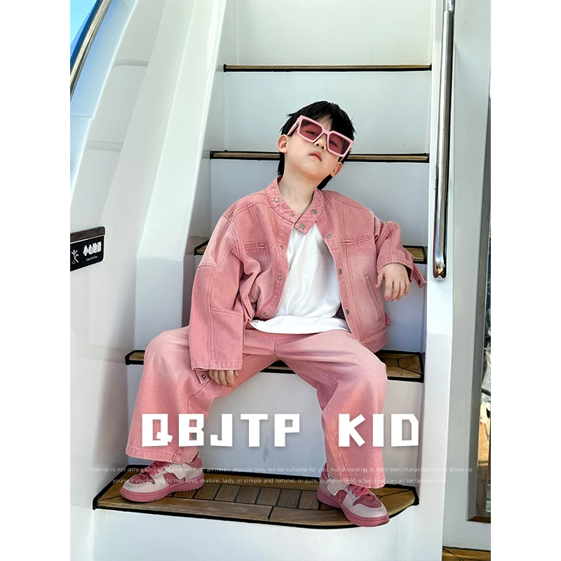 Q宝家童品 男童牛仔套装2024春款儿童时尚百搭外套夹克裤子两件套