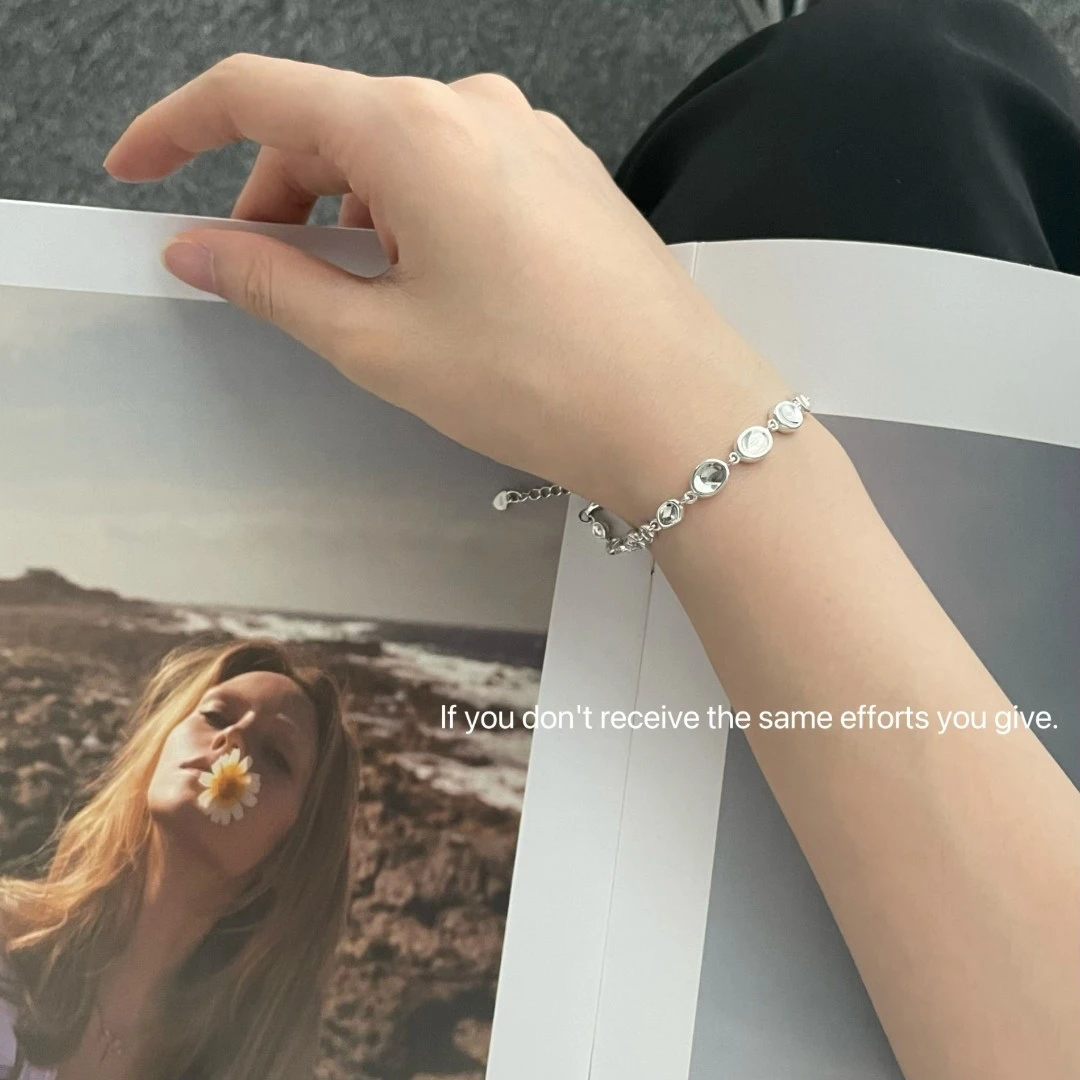 925银手链 S925纯银不规则熔岩石手链女ins小众设计简约白塔