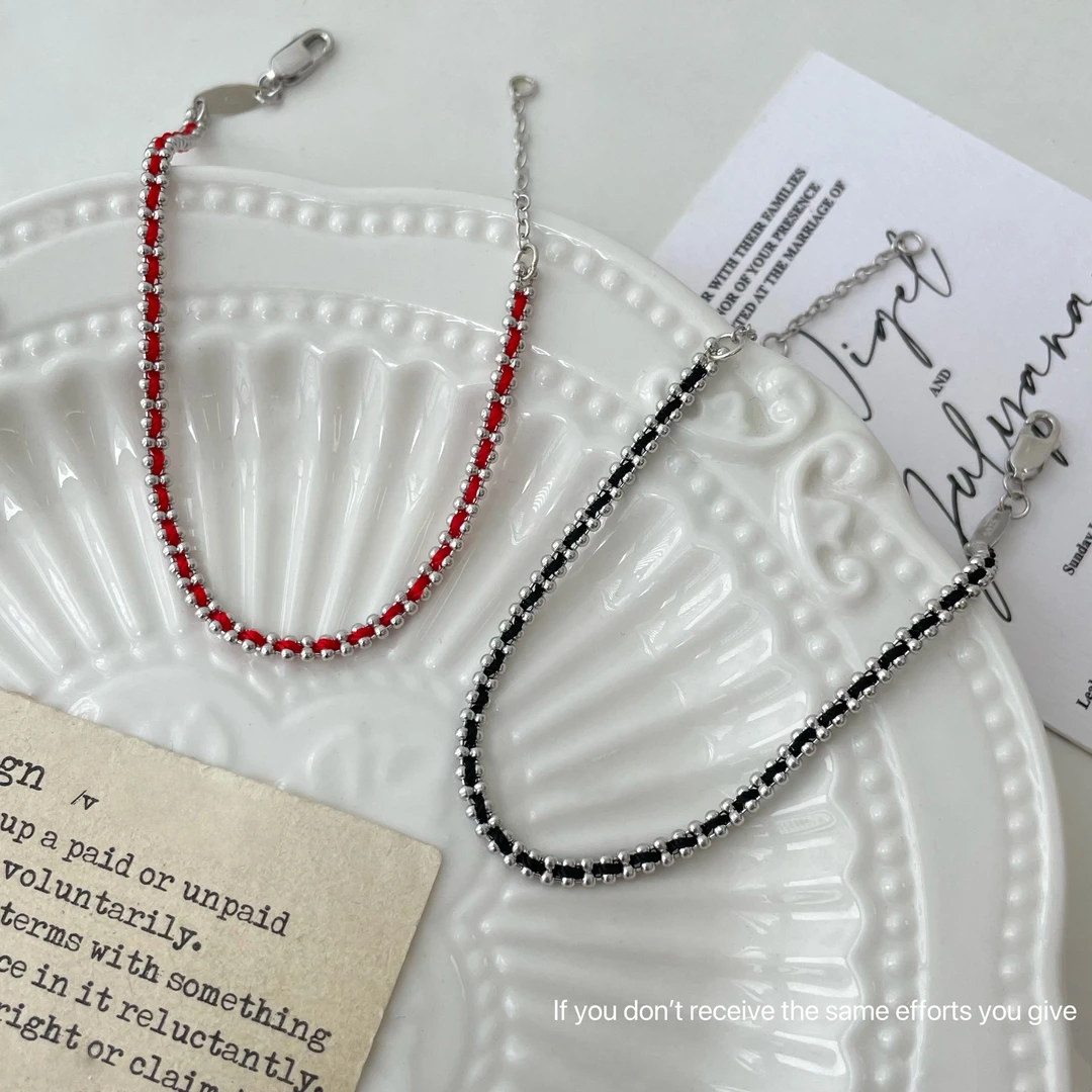 925银手链 王昶同款S925纯银红绳黑绳高级感手链百搭ins情侣款