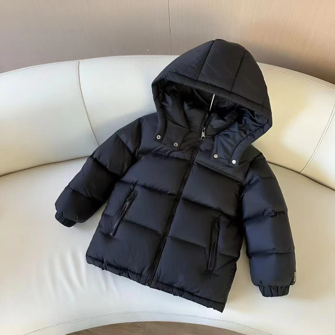 黑金短款时尚保暖棉服男女童韩版秋冬连帽加厚外套中大童面包服