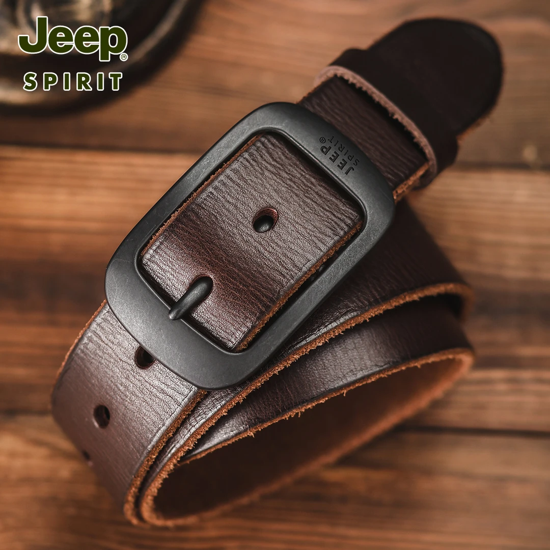 Jeep皮带男真皮针扣头层真牛皮手工复古青年牛仔裤带休闲男士腰带