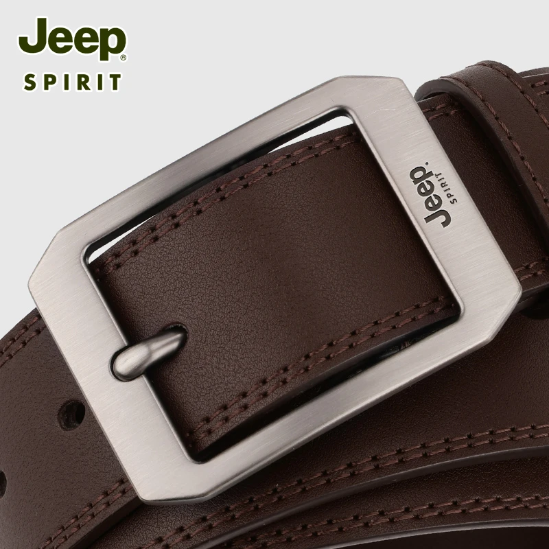 JEEP SPIRIT男士休闲裤带真皮青年腰带男款牛皮针扣时尚商务皮带