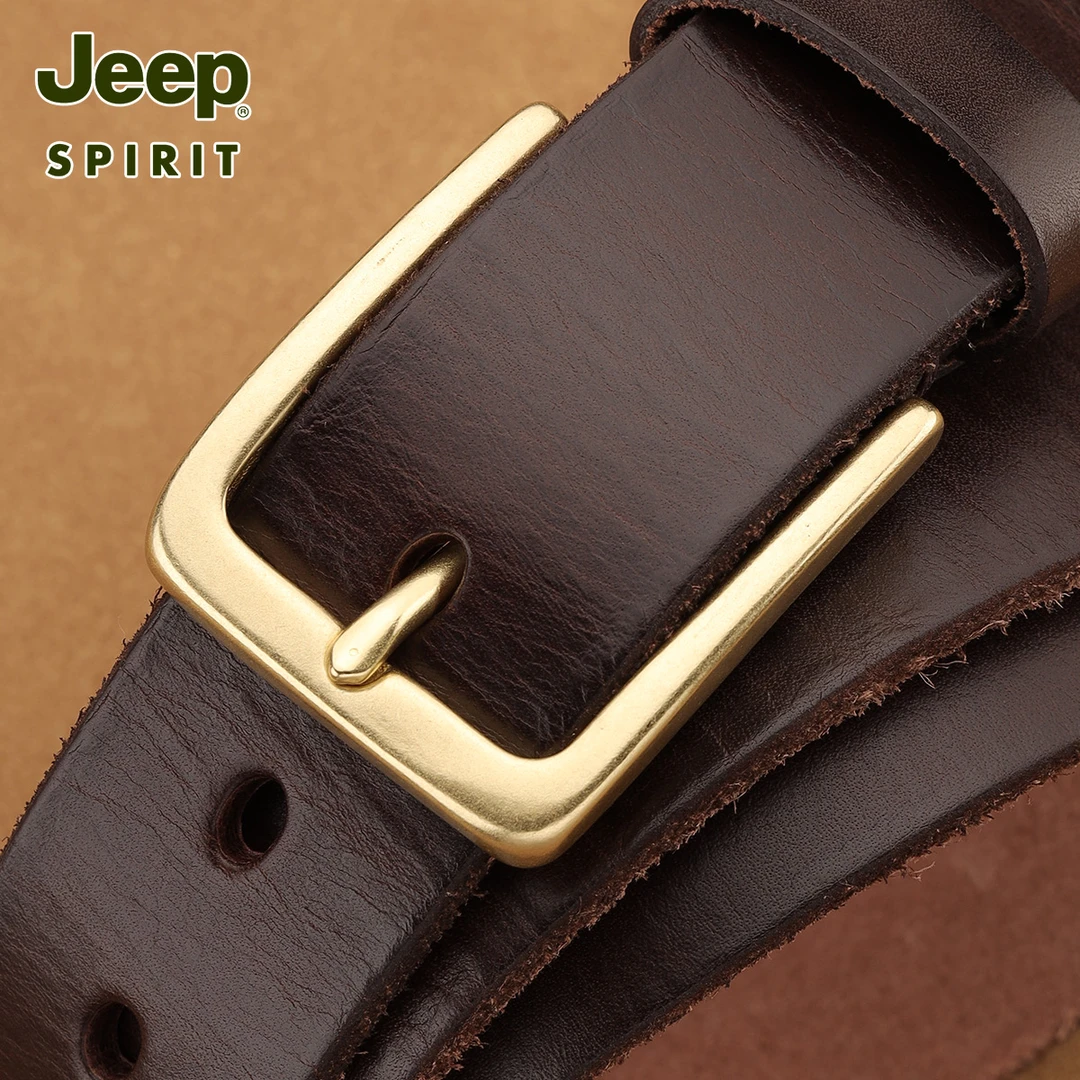 JEEP吉普实心铜扣皮带男真皮腰带裤带头层牛皮针扣牛仔复古裤腰带