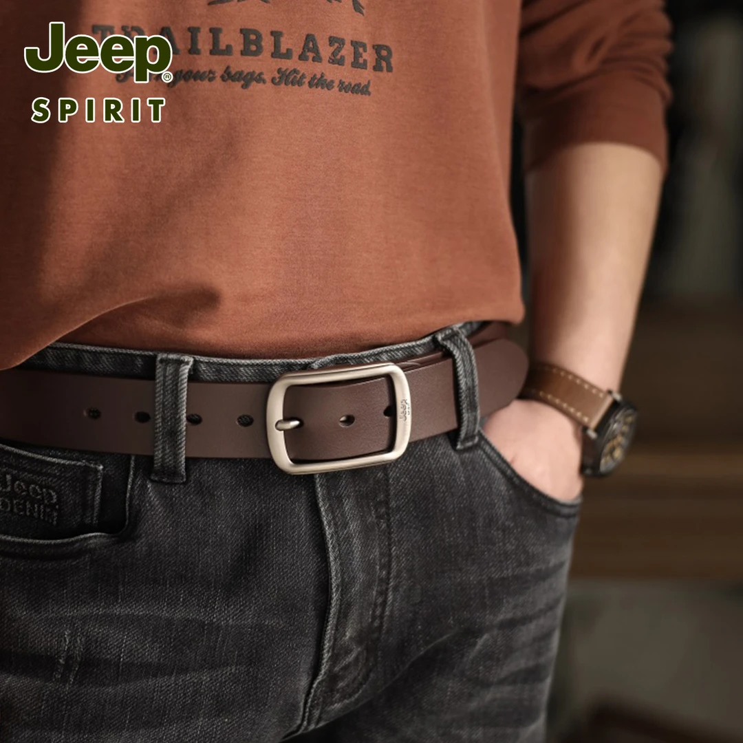 JEEP吉普正品男士皮带男款针扣商务休闲腰带中青年真牛皮裤带潮