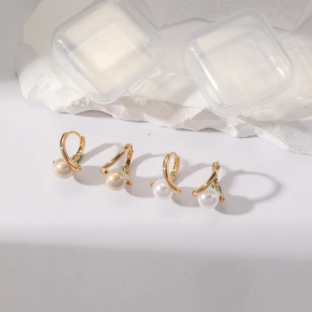 铜合金仿珍珠耳饰 爆款美拉德色系香槟色珍珠耳扣女气质