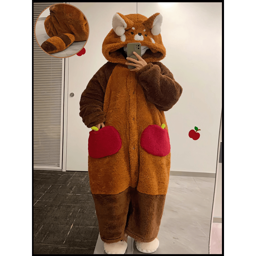 露娜家小熊猫珊瑚绒睡衣女秋冬季加厚加绒连体睡袍毛绒家居服套装