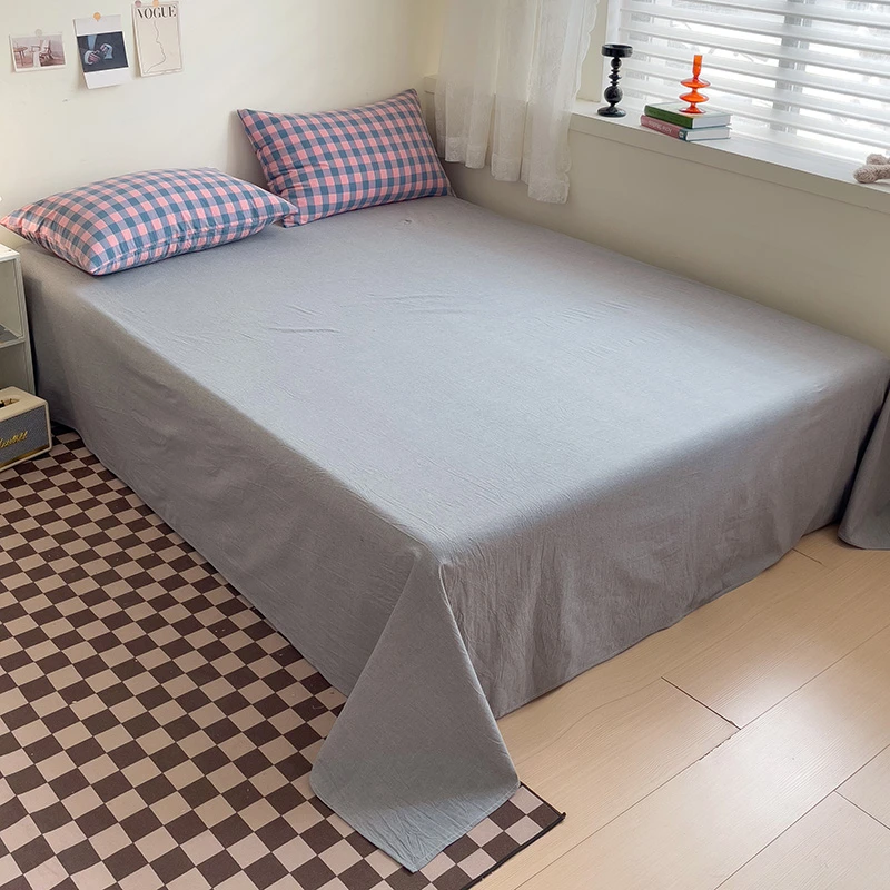 【纱姐新款床单】亲肤简约灰色格子纯色单人磨毛学生宿舍