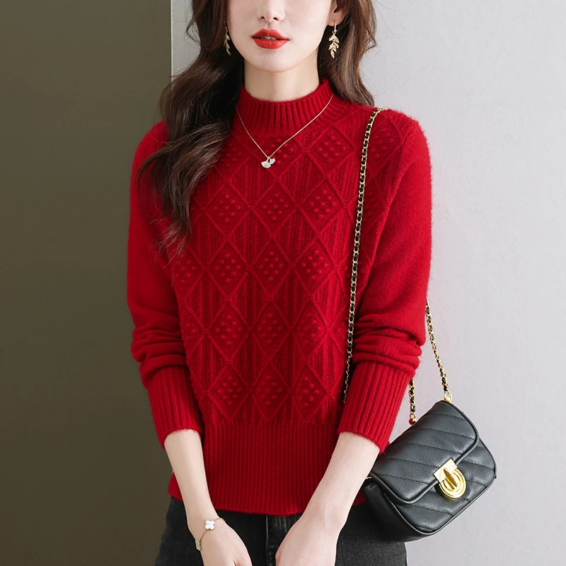 JY#半高领毛衣女士冬新款气质减龄针织打底洋气外穿百搭DY11569