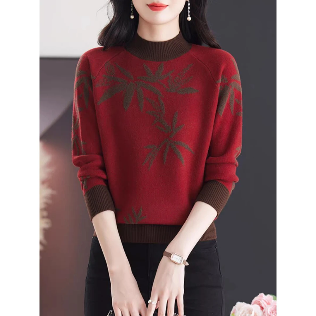 JY#半高领复古提花毛衣女士秋冬新款宽松百搭减龄时尚DY11332