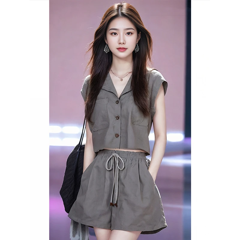 JY#【套装】上衣短裤两件套装酷搭配一整套夏装轻熟时尚减龄DY9985