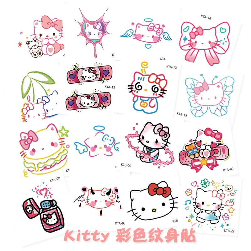 KT猫卡通纹身贴儿童女孩防水可爱彩色kt学生水印粘贴