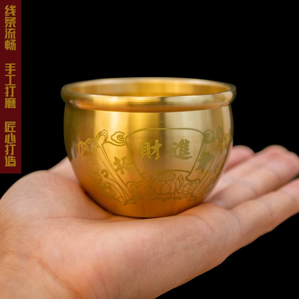 创意复古黄铜招米百福缸聚宝盆卧室客厅书房桌面摆件黄铜百福水缸