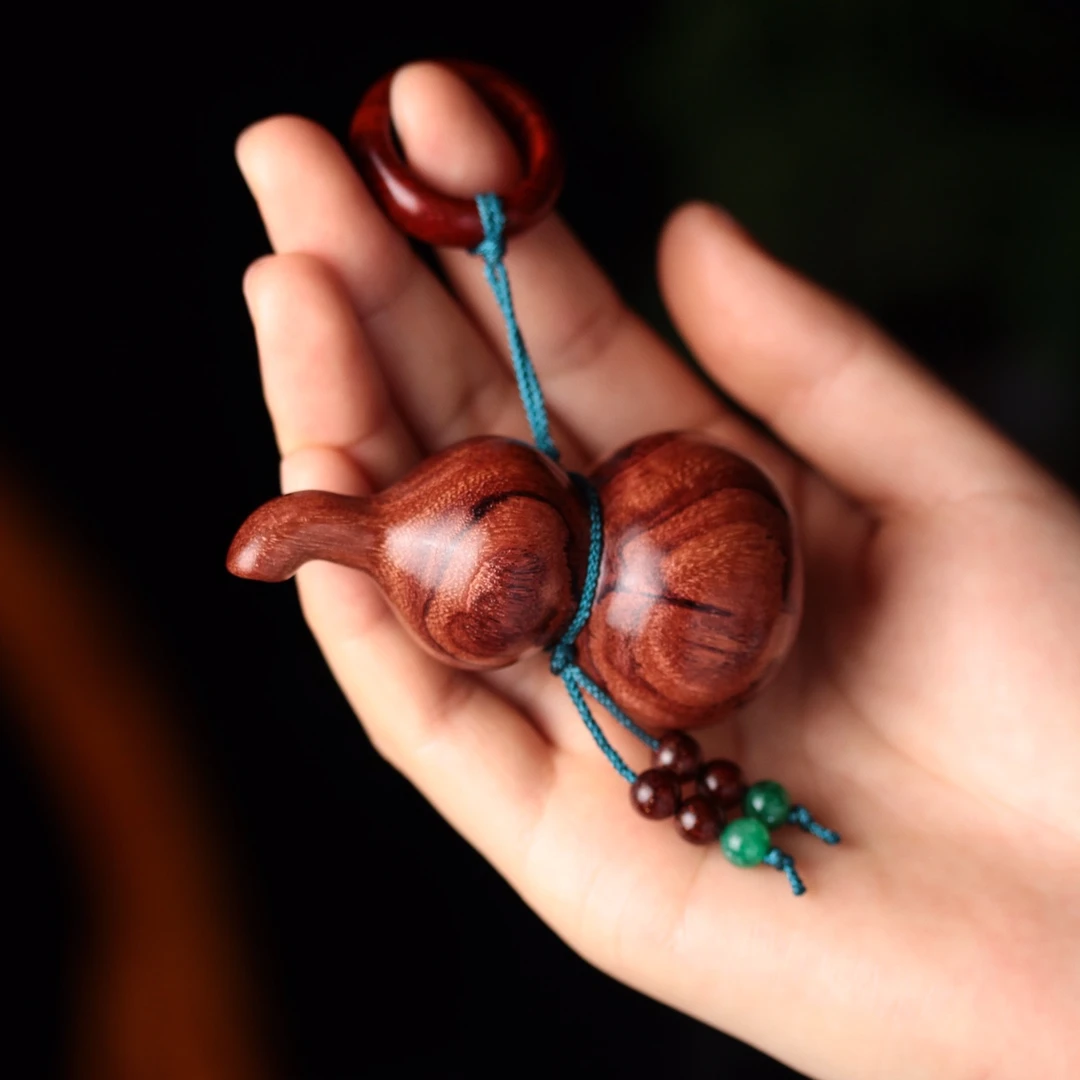 手工紫檀木葫芦手把件，6.8x3.4随身文玩盘玩