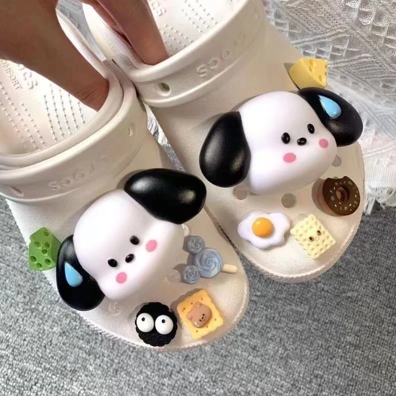 流汗小狗洞洞鞋卡通个性鞋扣配饰可拆卸大耳朵狗狗diy配件鞋立体