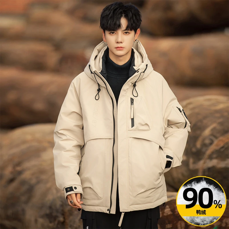 男款工装连帽羽绒服90鸭绒2024冬季新款户外休闲城市机能派克服帅