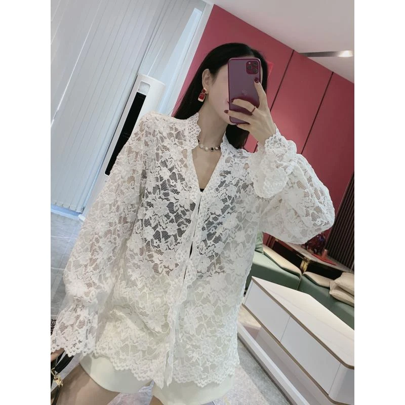 重工花边蕾丝打底上衣6692