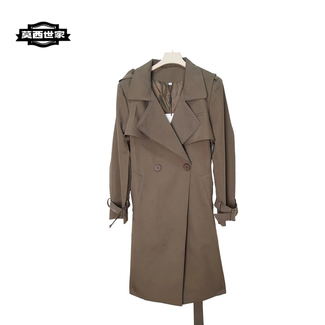 X61059春季深咖色马甲西装两件套气质中长款风衣