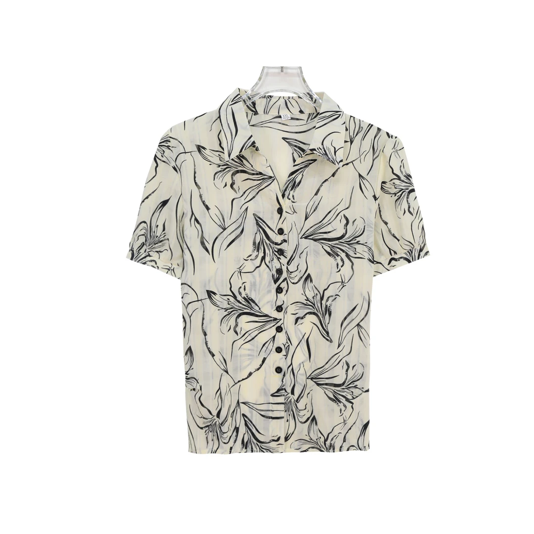 夏季复古满印气质宽松休闲衬衫S787