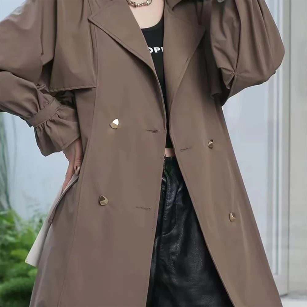 「SHI韵棠」X2133时尚深咖色高级感英伦风收腰斗篷式长款风衣