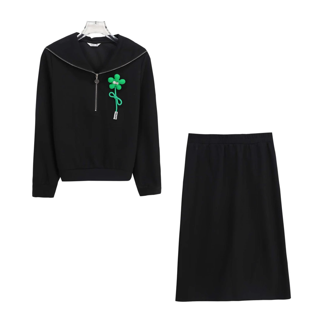 高端气质海军领卫衣小清新减龄半身裙套装S1046