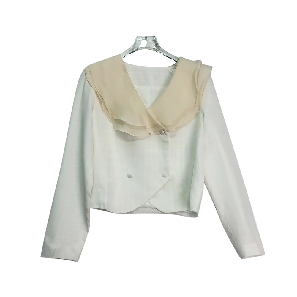 时尚白色荷叶边法式复古高级感上衣E8061