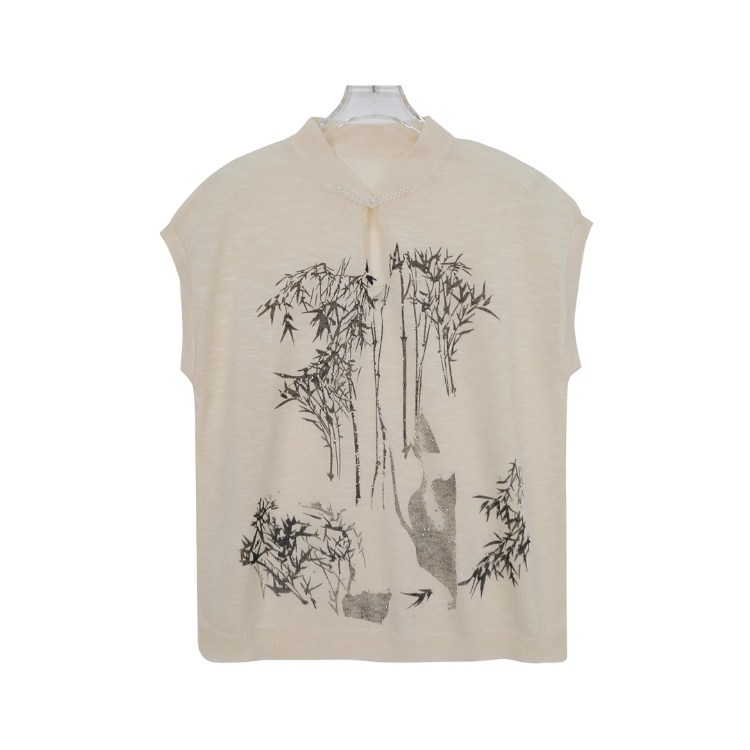 X26569文艺时尚重工印花宽松休闲T恤国风烫钻上衣