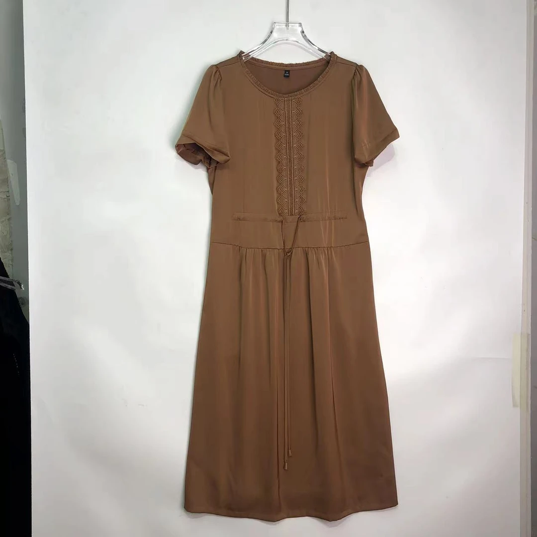 E3659 时尚显瘦气质咖色洋气连衣裙