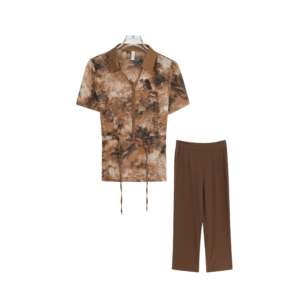 气质水墨印花宽松垂感短袖阔腿裤套装S546