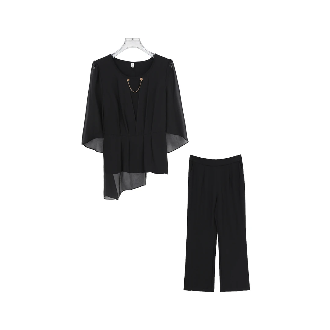 夏季气质收腰短袖直筒休闲裤两件套Z249