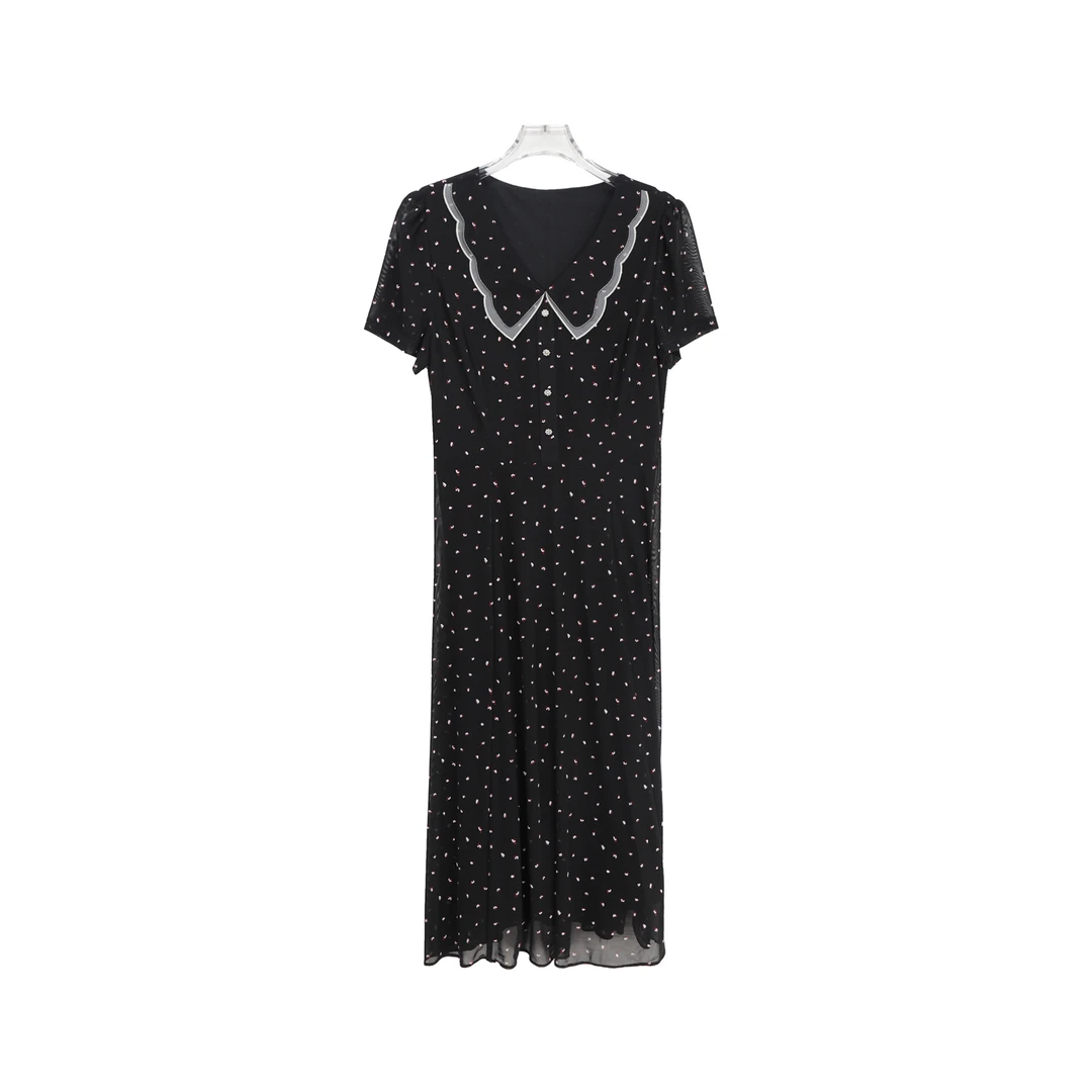 夏季温婉恬静复古V领显瘦气质连衣裙S618