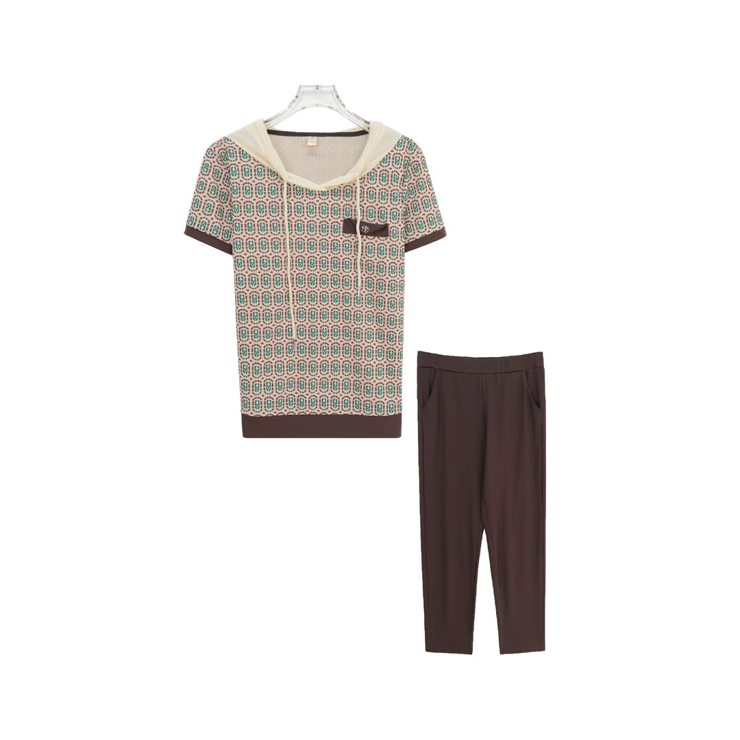 减龄连帽短袖垂感休闲裤套装S630