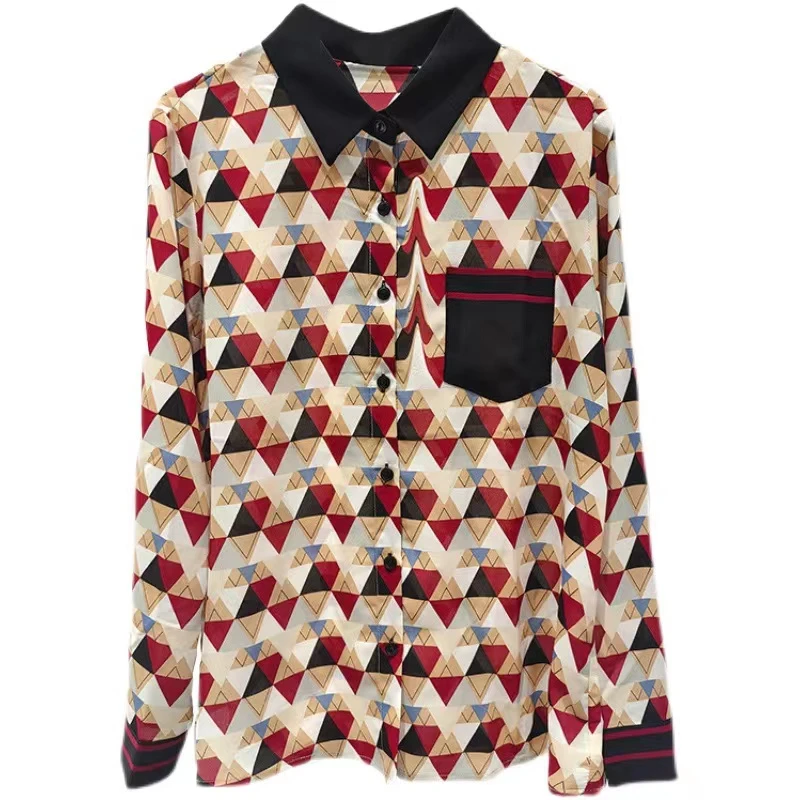 时尚港风复古格子印花潮流花色衬衫E9821