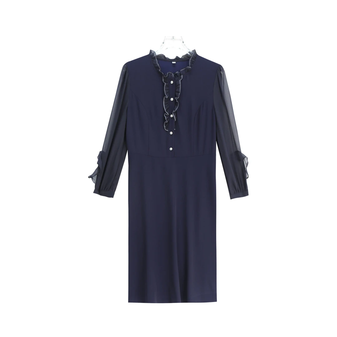 法式长袖收腰优雅长款显瘦百搭女装连衣裙S2492