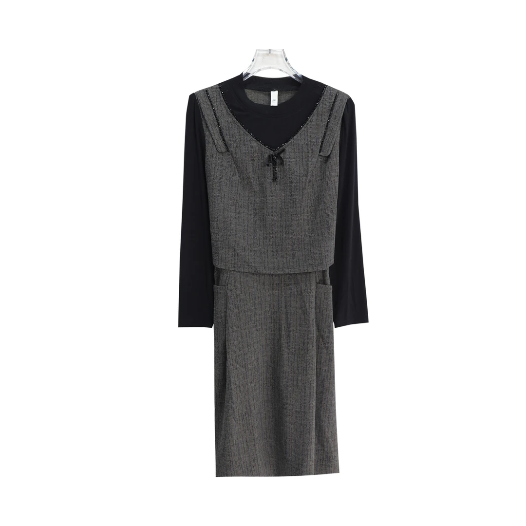 气质时尚减龄假两件御姐风优雅连衣裙S2882