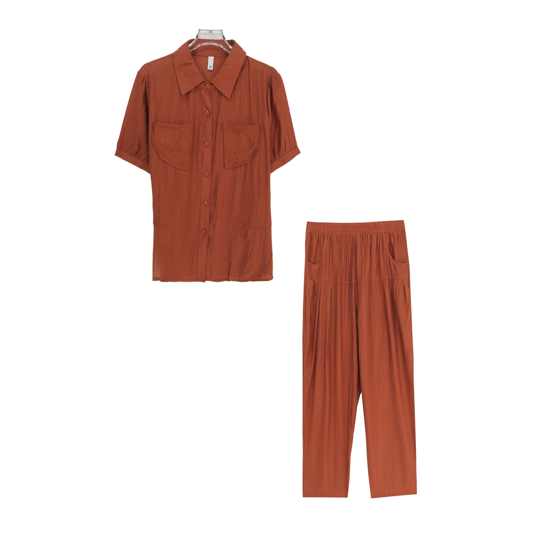 宽松舒适衬衫上衣休闲阔腿裤套装S579