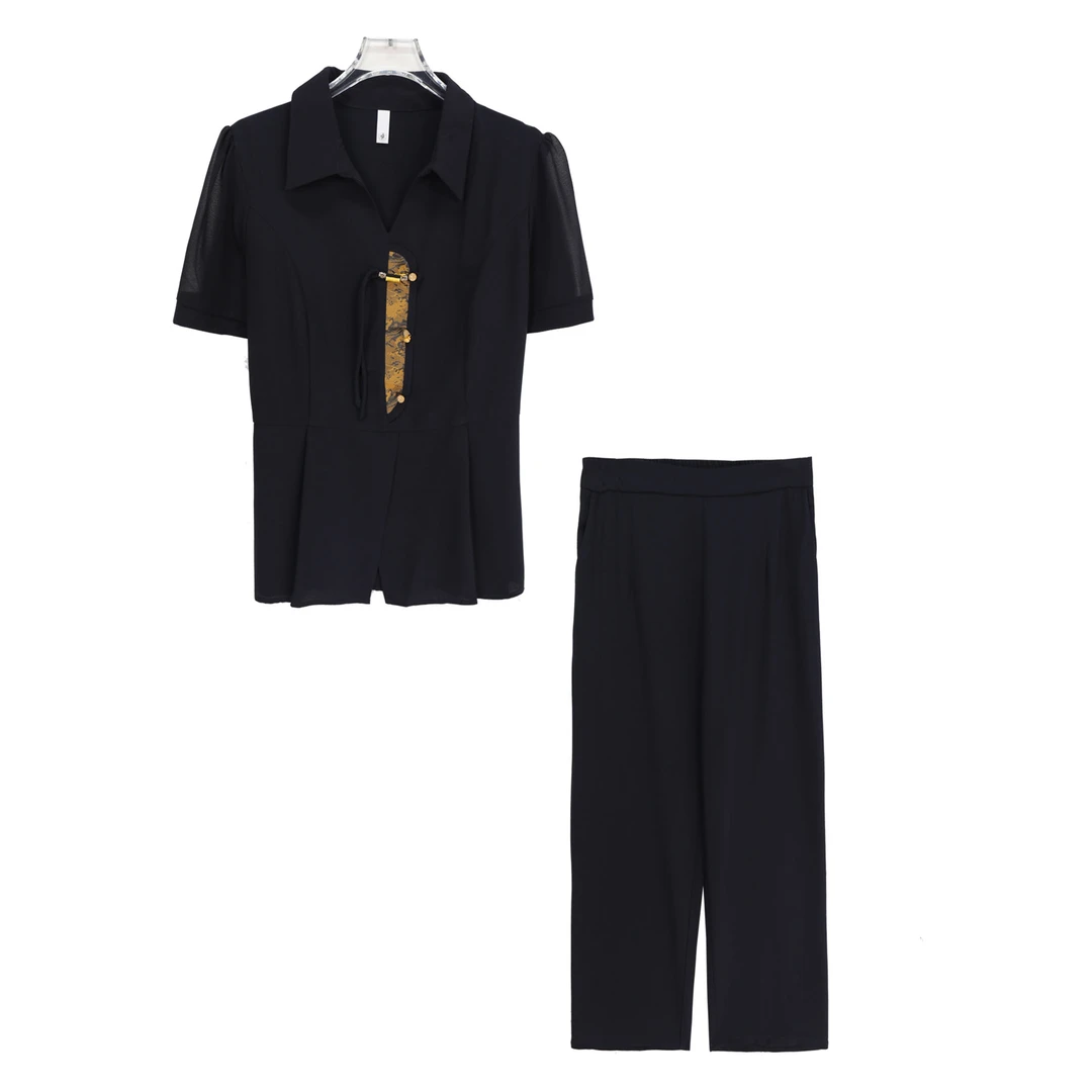 新中式国风套装时尚夏季短袖衬衫两件套S758