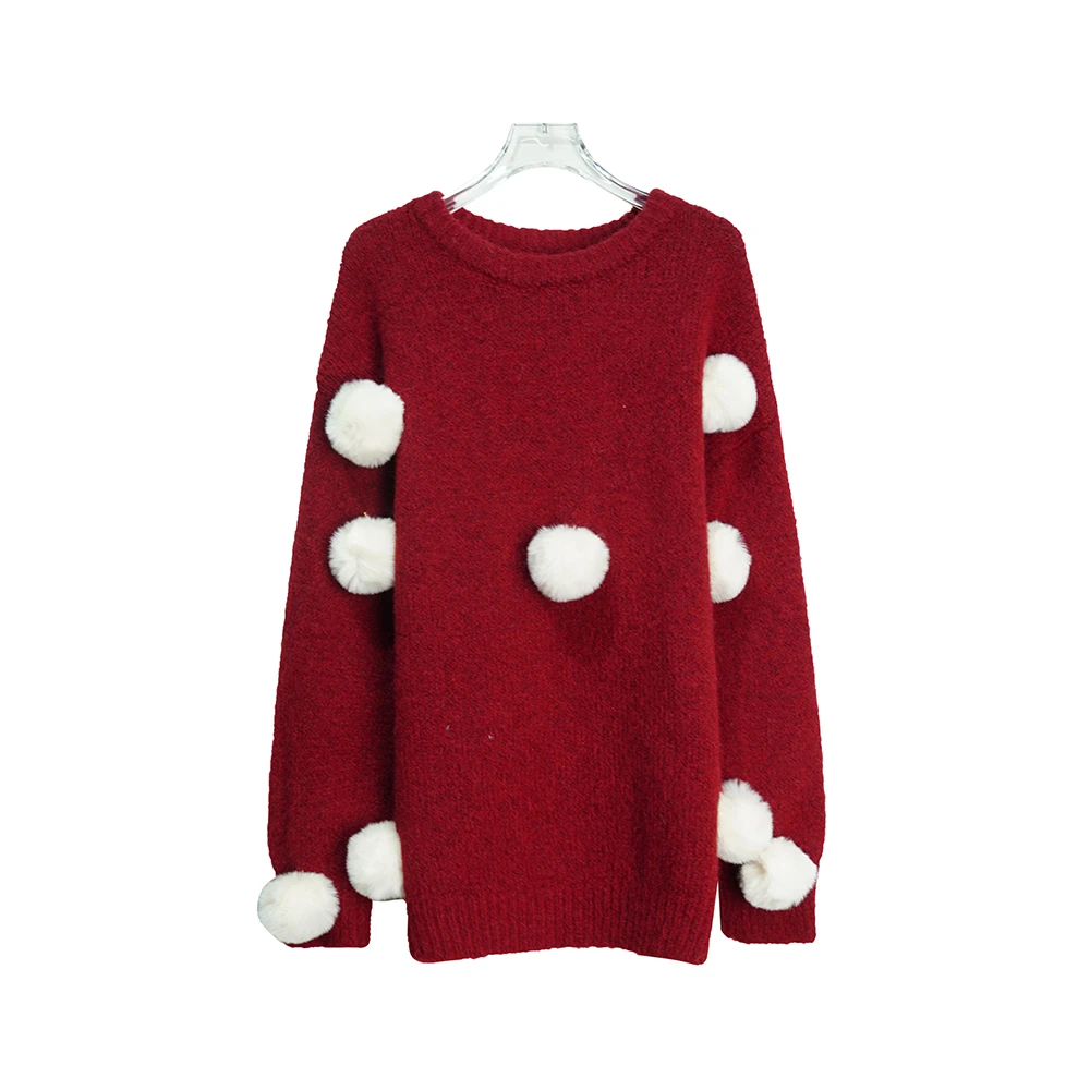 HY6593【新款】别致温柔风立体毛球针织慵懒风宽松套头毛衣3D