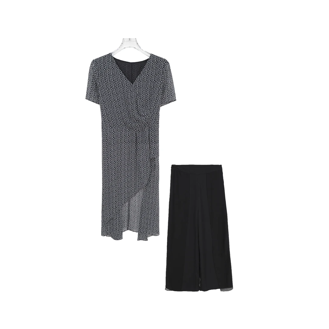 轻奢气质高端中长款小衫上衣阔腿裤两件套Z205