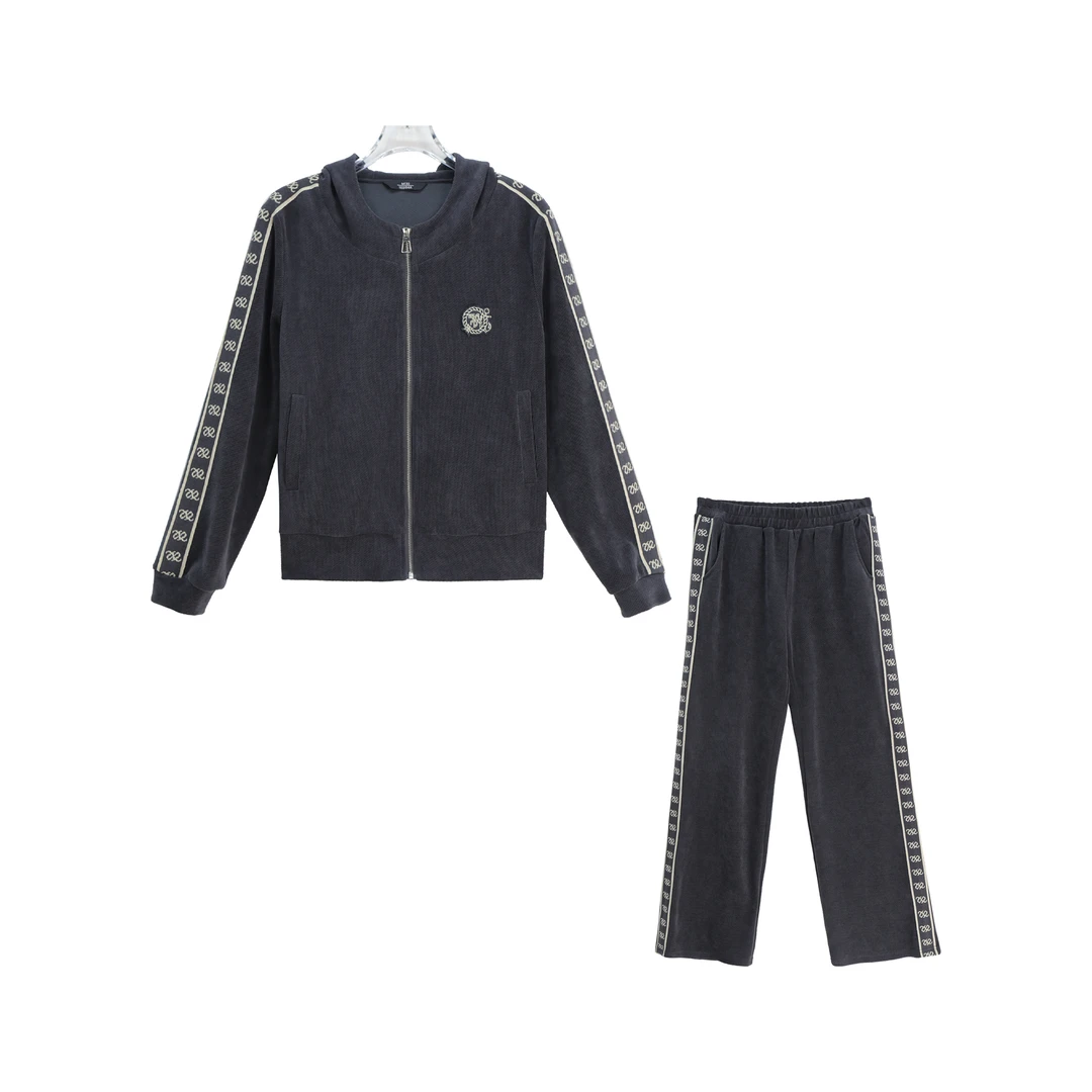 秋冬复古潮流印花长袖开衫休闲长裤套装S2416