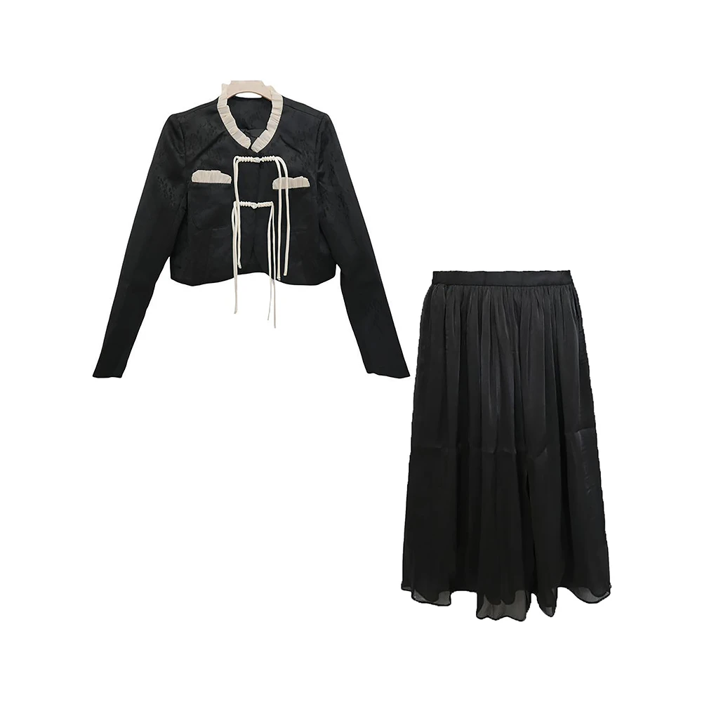 时尚新中式国风黑色上衣半身裙高级感套装裙 E89150