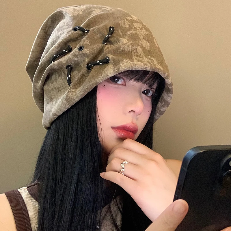 美式复古废土风堆堆帽女春秋款百搭显脸小冷帽大头围宽松包头帽子