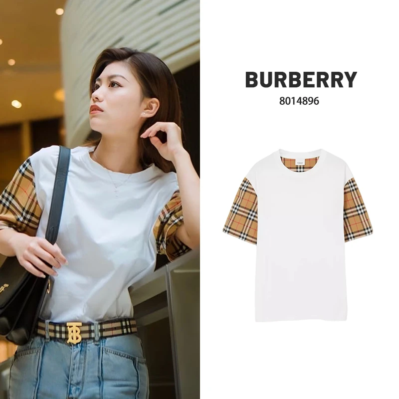 BURBERRY/博柏利 (越海发)拼接宽松格纹衣袖圆领T恤 8014896/BBC