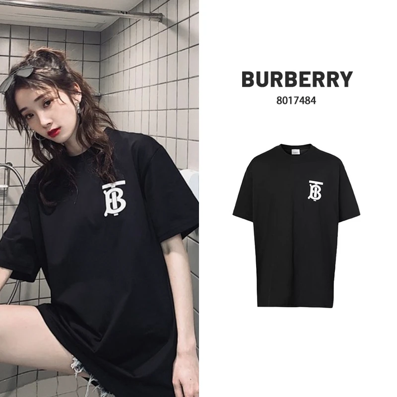 BURBERRY(香港发)百搭男士印花圆领黑色短袖T恤女8017484/BCJ