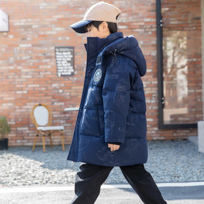 儿童羽绒服男童中长款2023新款洋气童装中大童加厚迷彩冬装外套潮