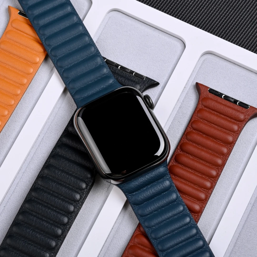 9新 Apple/苹果 Apple Watch皮革链式表带原装正品真皮磁吸易穿戴