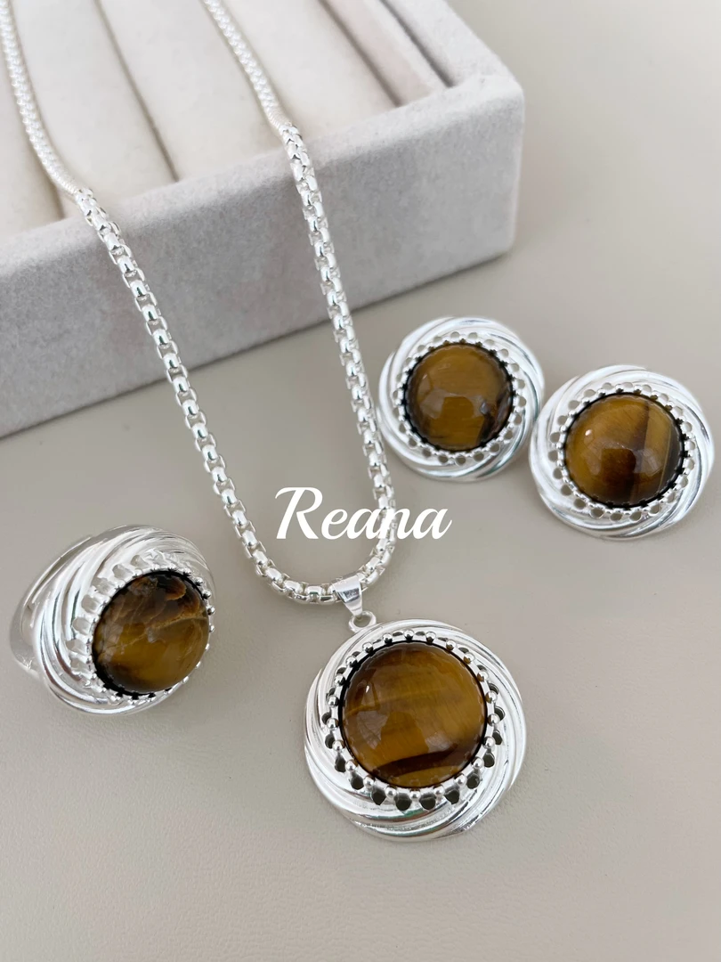 钛钢耳饰 螺旋边圆圆（虎睛金）