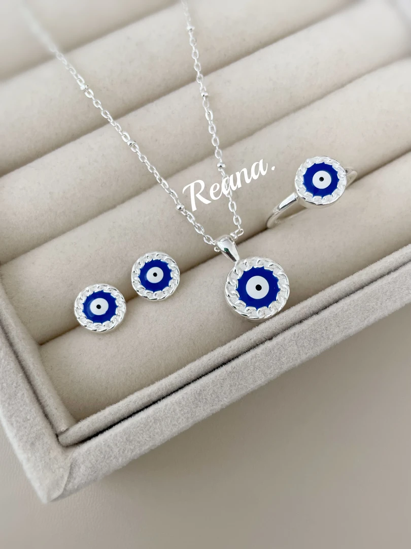 钛钢耳饰 编织链条眼睛耳钉（蓝）