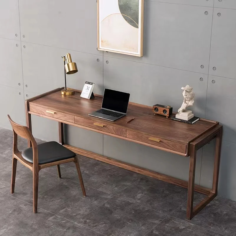 黑胡桃木实木书桌写字桌子北欧日式小户型家用书房卧室写字台定制