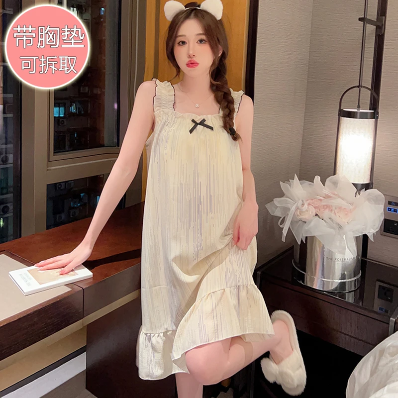 【多款式】2024新款夏装大码短袖吊带睡裙女宽松250斤泡泡棉家居服